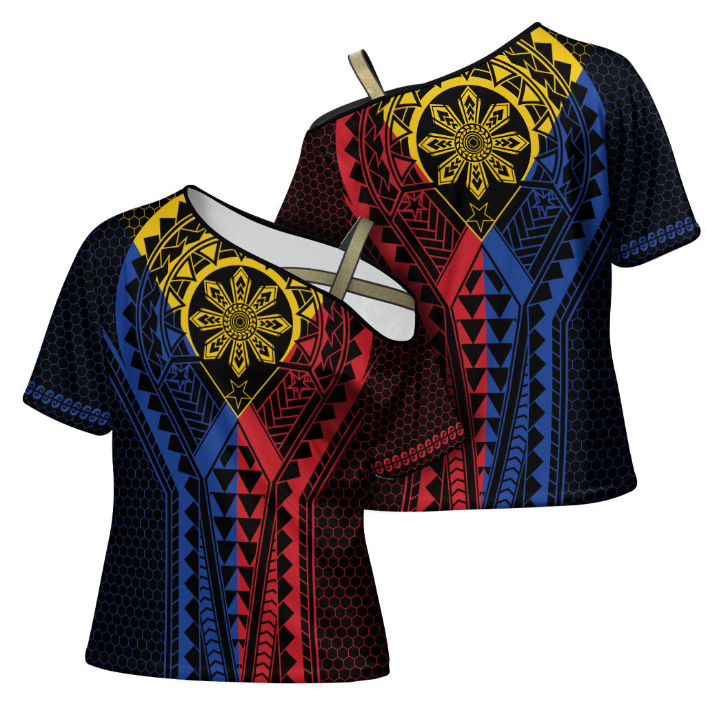 Philippines Batok Tribal Inspired Tattoo Cross Shoulder Shirt