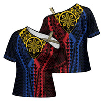 Philippines Batok Tribal Inspired Tattoo Cross Shoulder Shirt