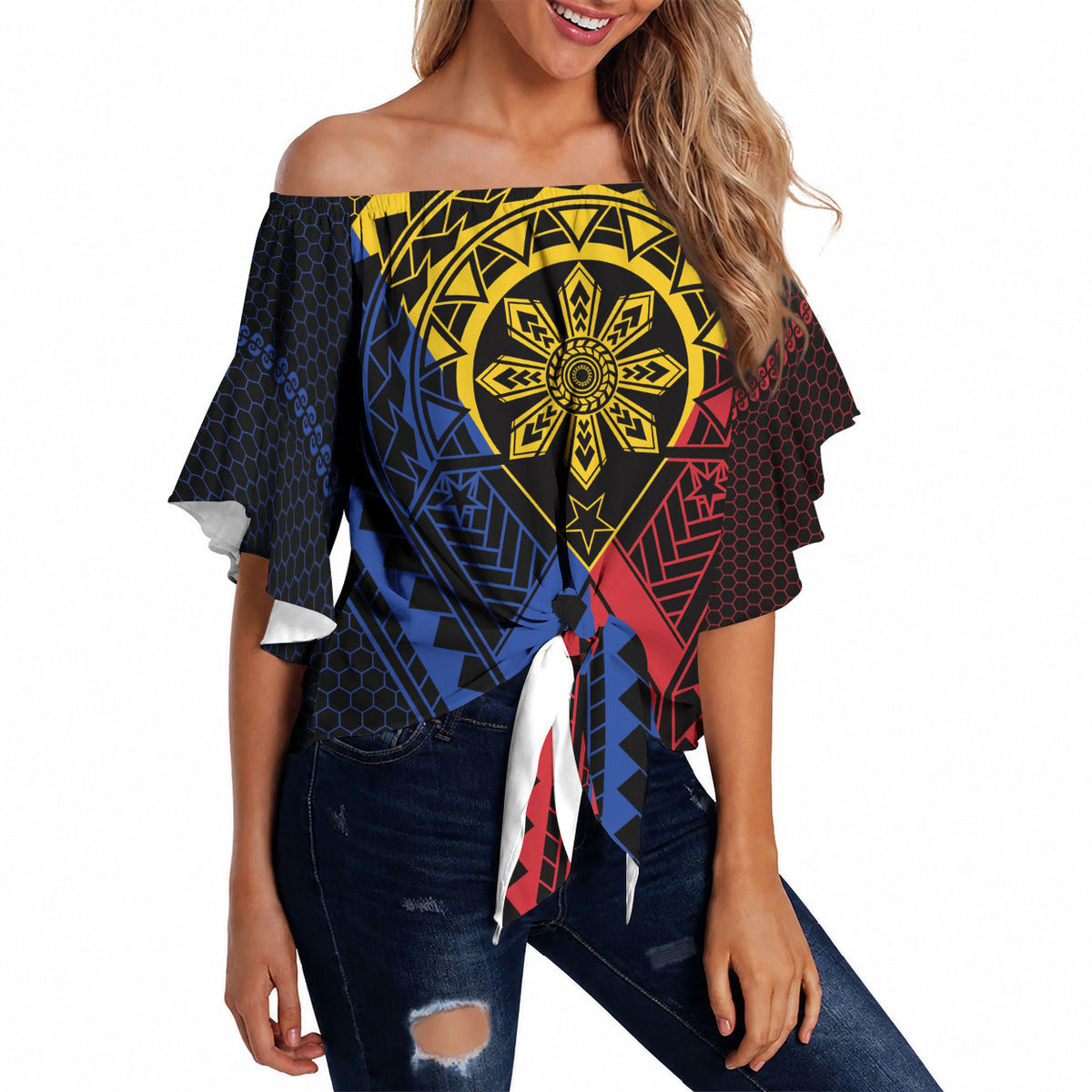 Philippines Batok Tribal Inspired Tattoo Off Shoulder Wrap Waist Top
