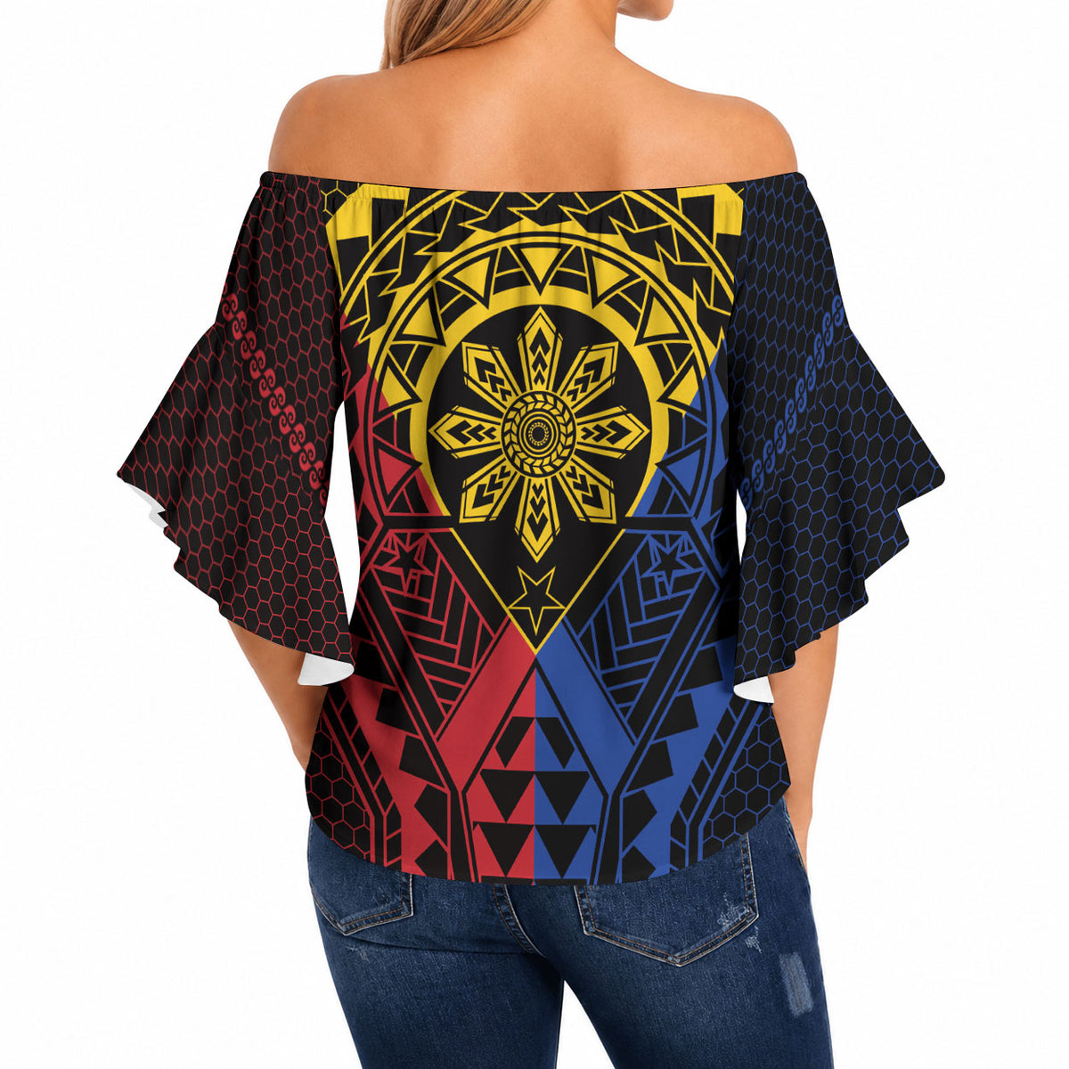 Philippines Batok Tribal Inspired Tattoo Off Shoulder Wrap Waist Top