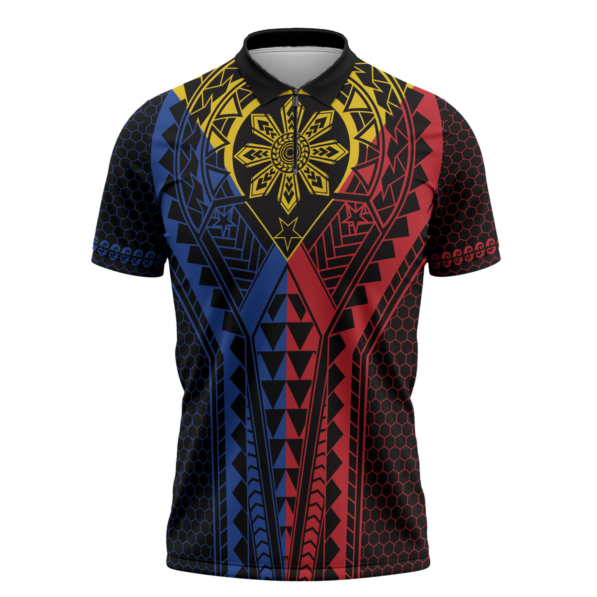 Philippines Batok Tribal Inspired Tattoo Zipper Polo Shirt