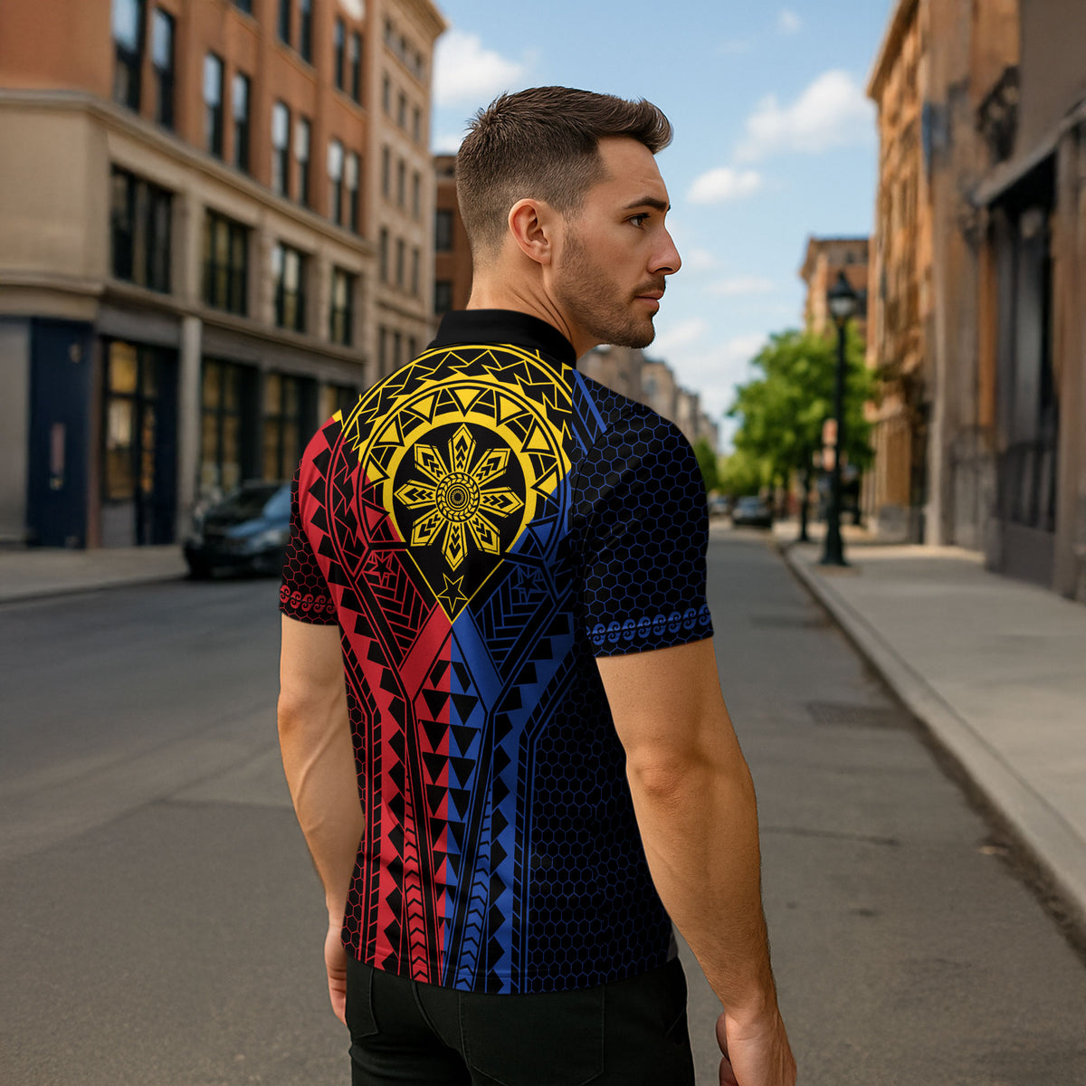 Philippines Batok Tribal Inspired Tattoo Zipper Polo Shirt