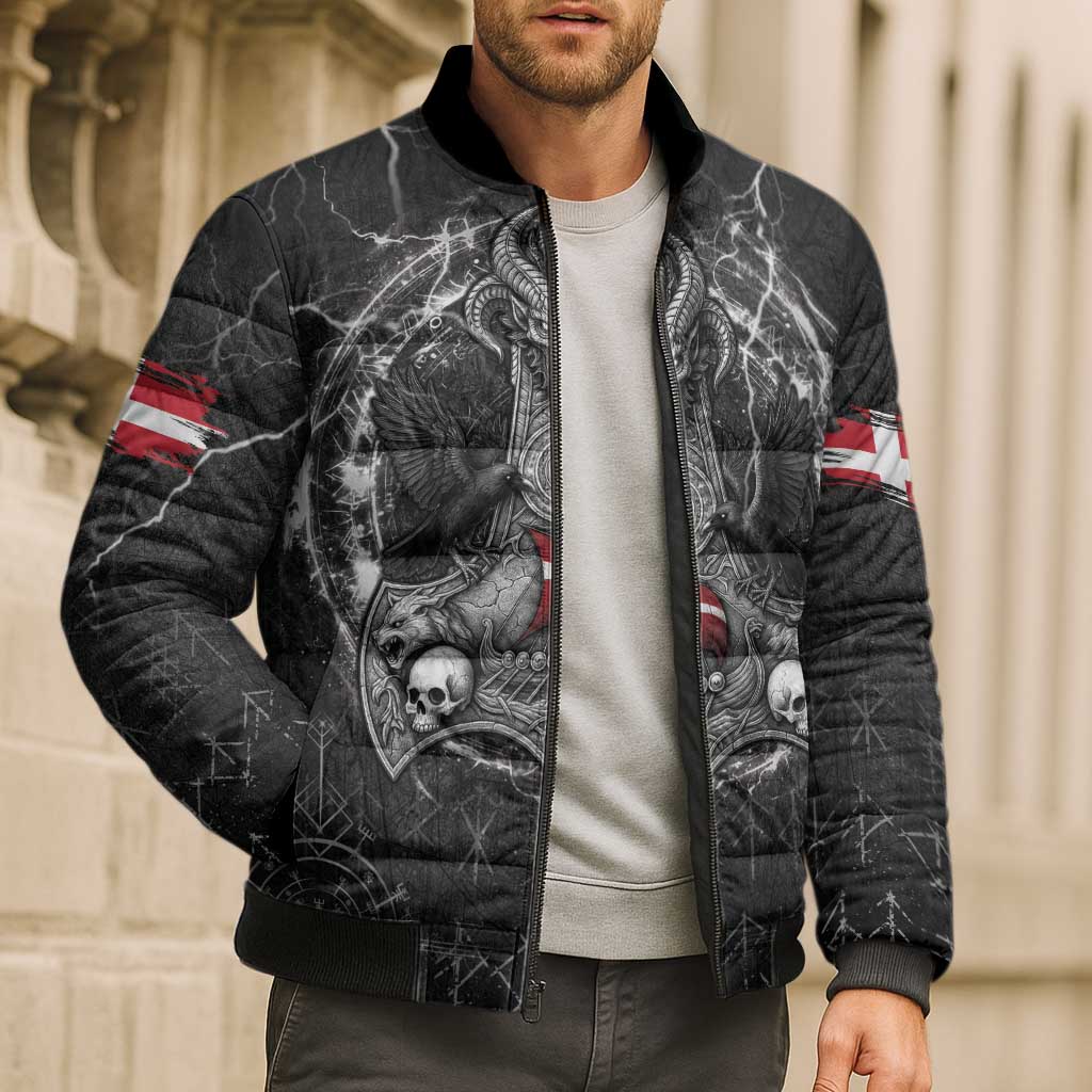 Personalized Denmark Viking Bomber Puffer Jacket Odin's Raven Legacy - Wonder Print Shop