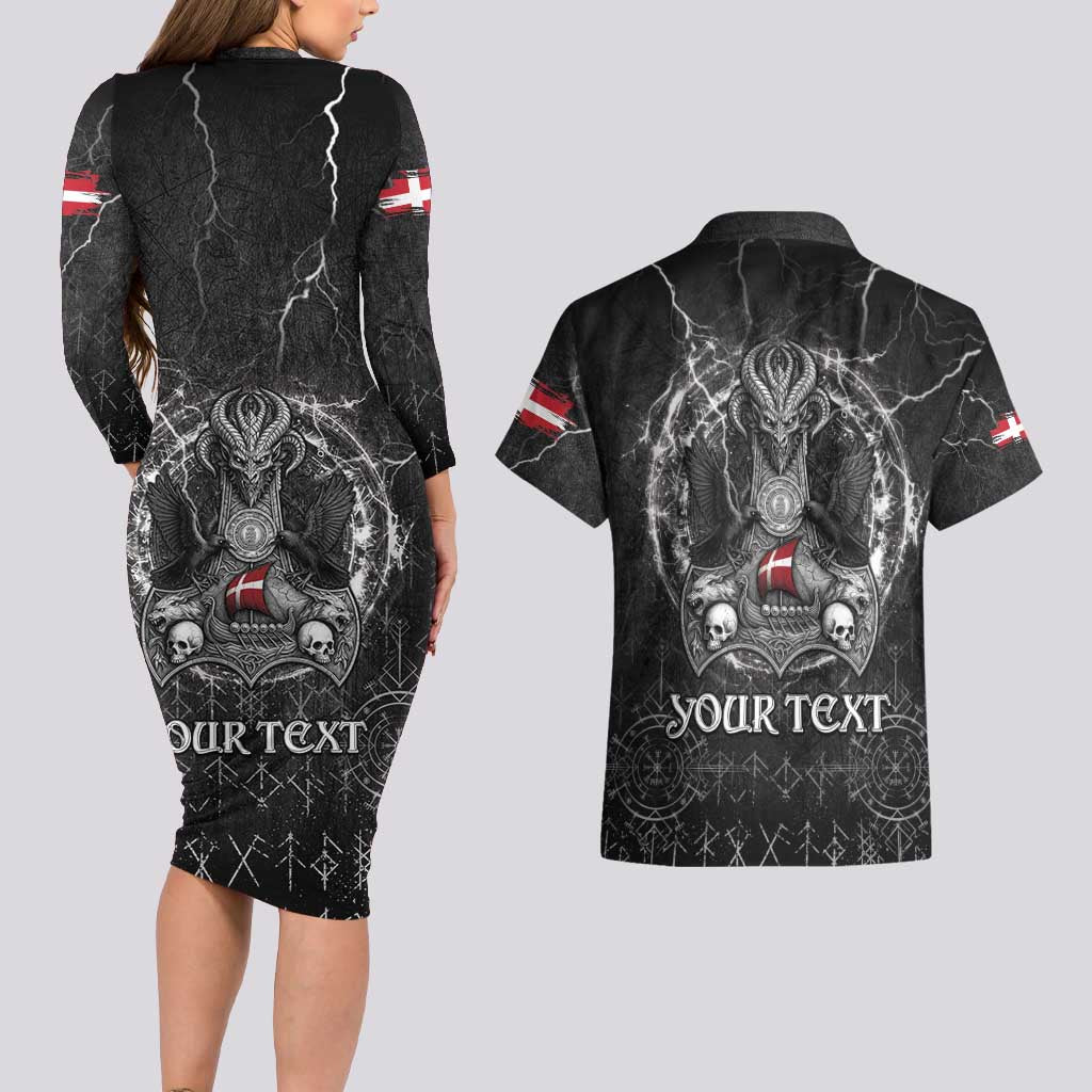 Personalized Denmark Viking Couples Matching Long Sleeve Bodycon Dress and Hawaiian Shirt Odin's Raven Legacy - Wonder Print Shop