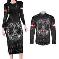 Personalized Denmark Viking Couples Matching Long Sleeve Bodycon Dress and Long Sleeve Button Shirt Odin's Raven Legacy - Wonder Print Shop