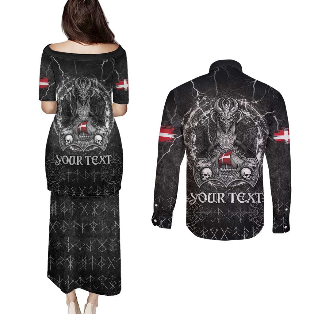 Personalized Denmark Viking Couples Matching Puletasi and Long Sleeve Button Shirt Odin's Raven Legacy - Wonder Print Shop