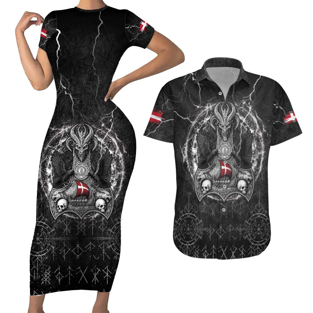 Personalized Denmark Viking Couples Matching Short Sleeve Bodycon Dress and Hawaiian Shirt Odin's Raven Legacy - Wonder Print Shop