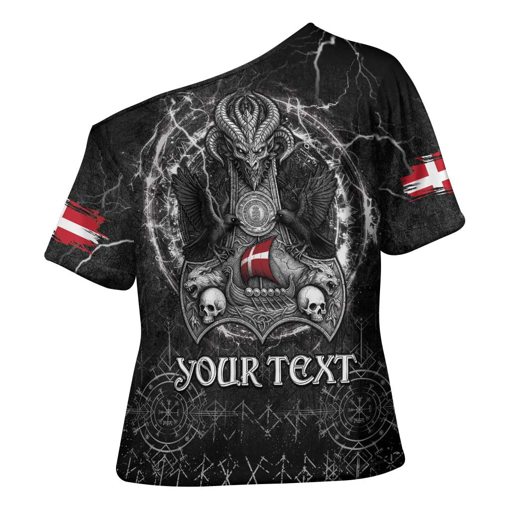 Personalized Denmark Viking Cross Shoulder Shirt Odin's Raven Legacy - Wonder Print Shop