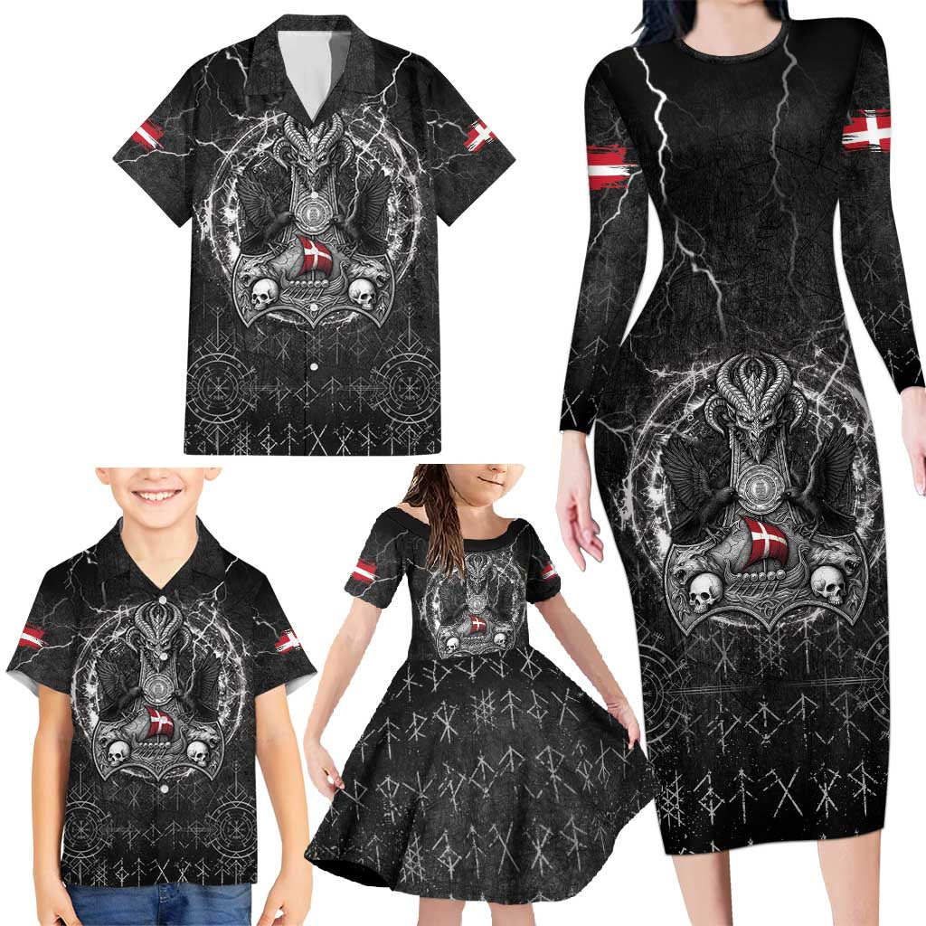 Personalized Denmark Viking Family Matching Long Sleeve Bodycon Dress and Hawaiian Shirt Odin's Raven Legacy - Wonder Print Shop