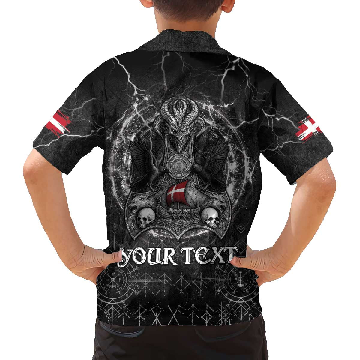 Personalized Denmark Viking Family Matching Off The Shoulder Long Sleeve Dress and Hawaiian Shirt Odin's Raven Legacy - Wonder Print Shop