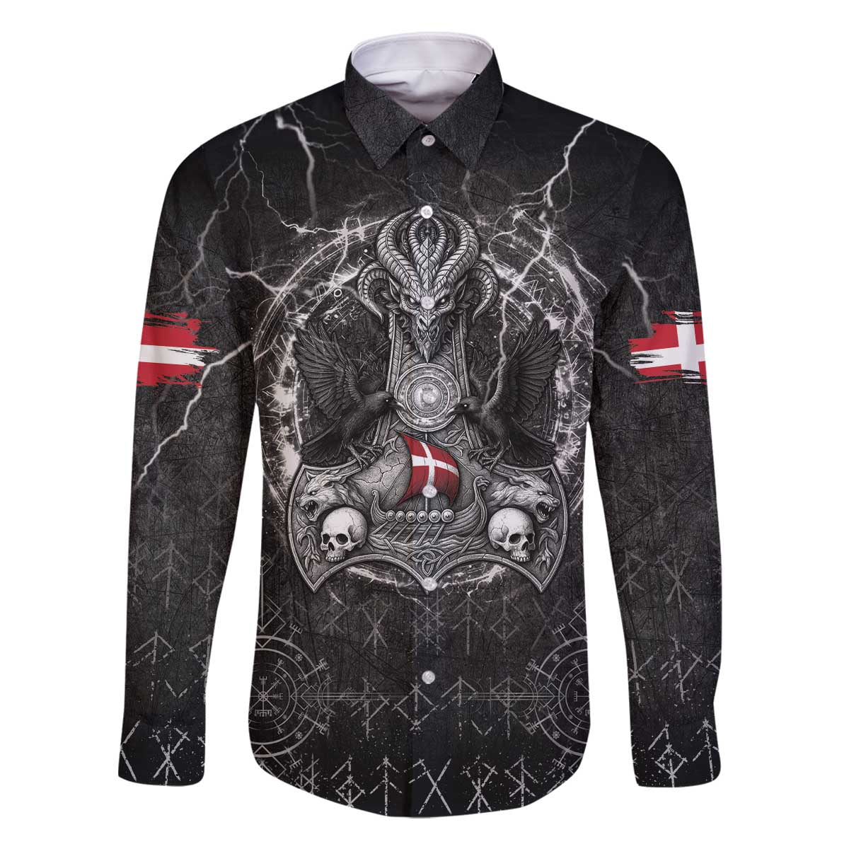 Personalized Denmark Viking Family Matching Off The Shoulder Long Sleeve Dress and Hawaiian Shirt Odin's Raven Legacy - Wonder Print Shop