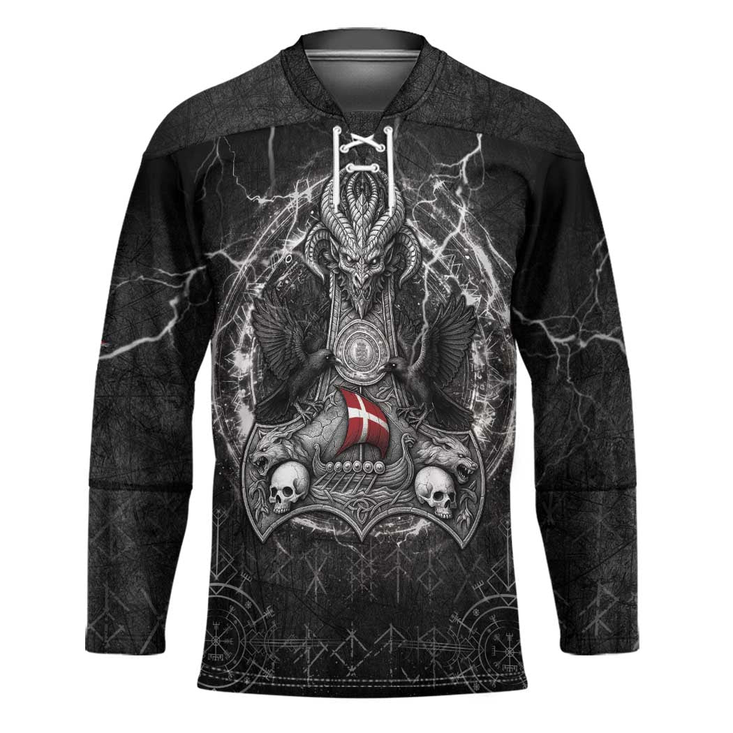 Personalized Denmark Viking Hockey Jersey Odin's Raven Legacy - Wonder Print Shop