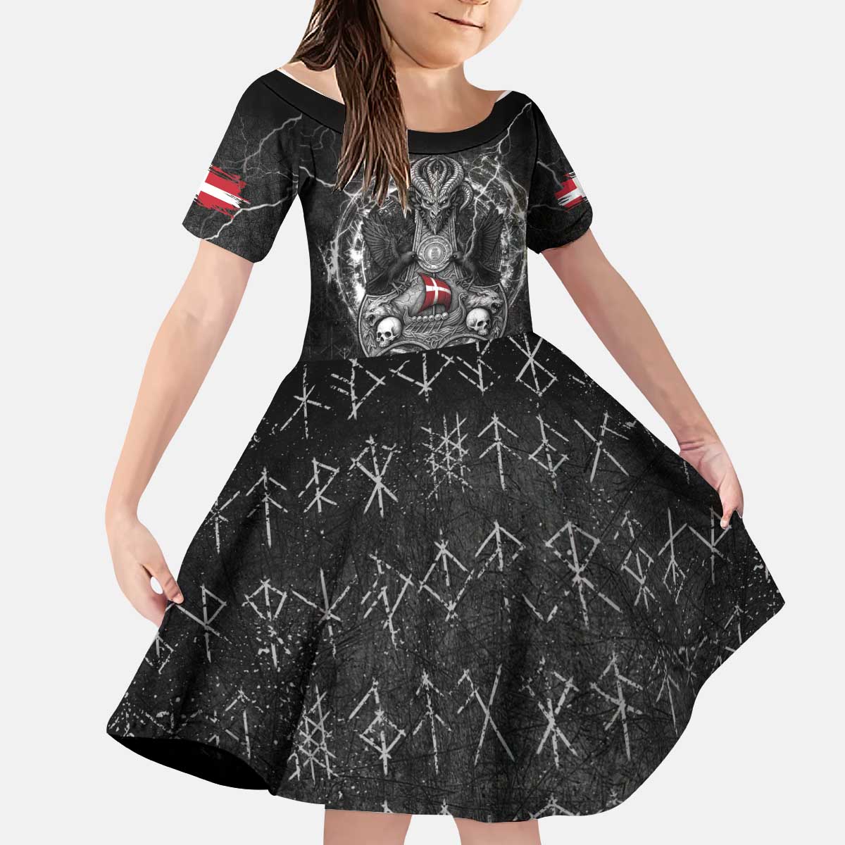 Personalized Denmark Viking Kid Short Sleeve Dress Odin's Raven Legacy - Wonder Print Shop