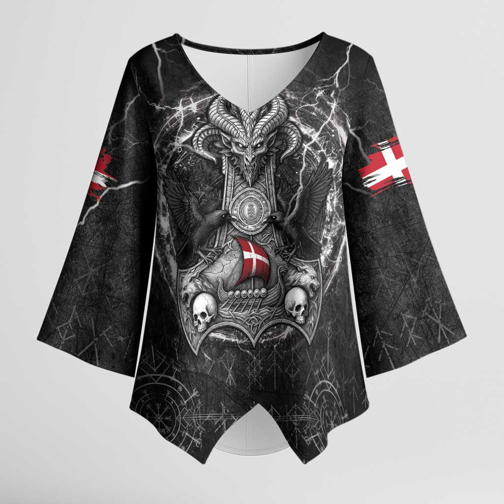 Personalized Denmark Viking Kimono Sleeve Blouse Odin's Raven Legacy - Wonder Print Shop