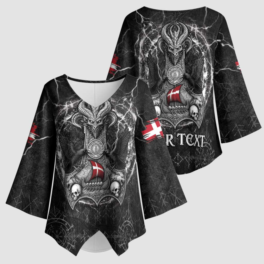 Personalized Denmark Viking Kimono Sleeve Blouse Odin's Raven Legacy - Wonder Print Shop