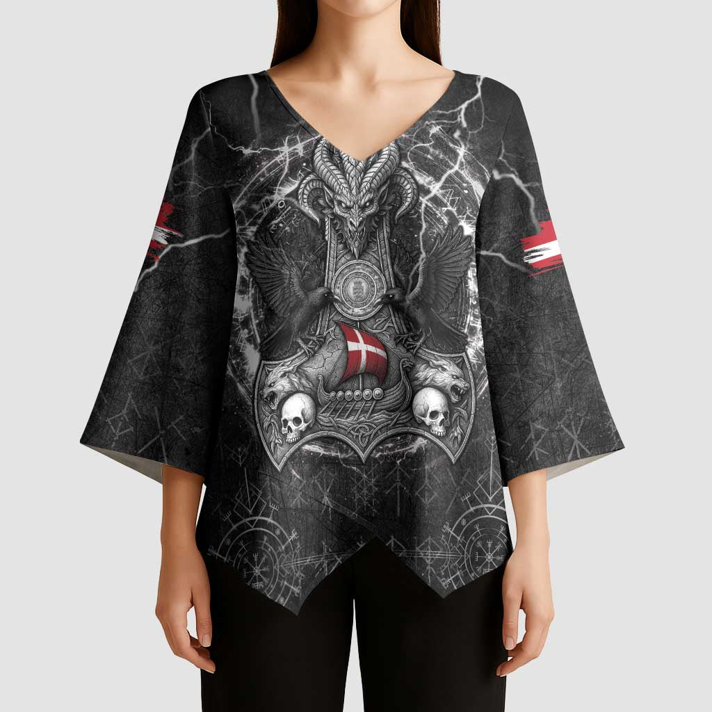 Personalized Denmark Viking Kimono Sleeve Blouse Odin's Raven Legacy - Wonder Print Shop