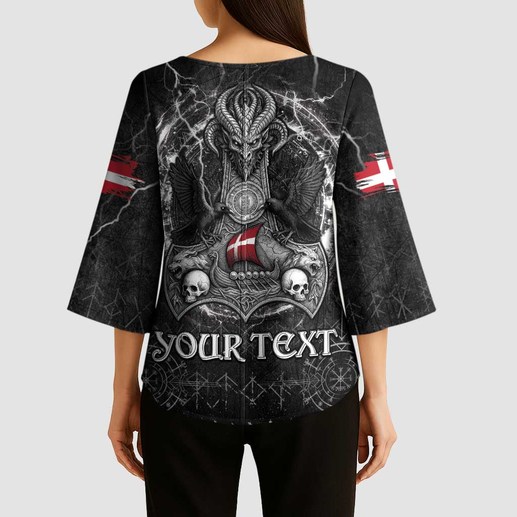 Personalized Denmark Viking Kimono Sleeve Blouse Odin's Raven Legacy - Wonder Print Shop