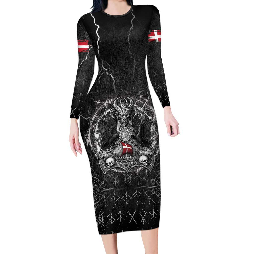 Personalized Denmark Viking Long Sleeve Bodycon Dress Odin's Raven Legacy - Wonder Print Shop