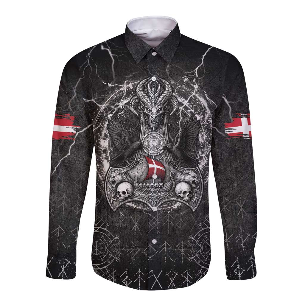 Personalized Denmark Viking Long Sleeve Button Shirt Odin's Raven Legacy - Wonder Print Shop