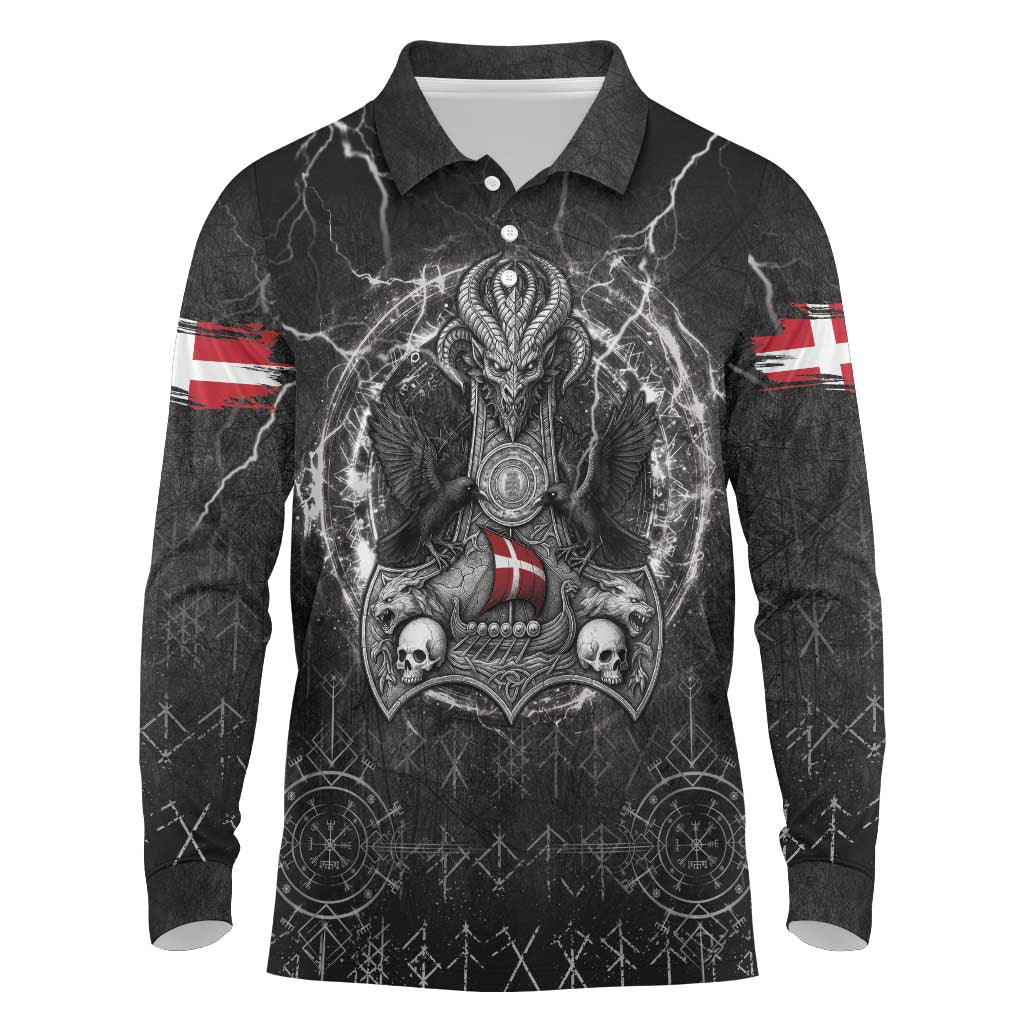 Personalized Denmark Viking Long Sleeve Polo Shirt Odin's Raven Legacy - Wonder Print Shop