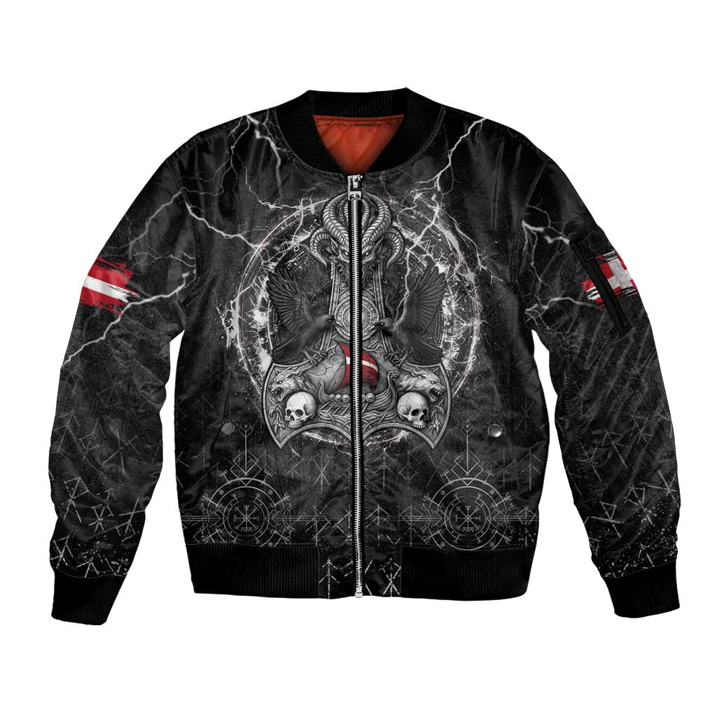 Personalized Denmark Viking Sleeve Zip Bomber Jacket Odin's Raven Legacy - Wonder Print Shop