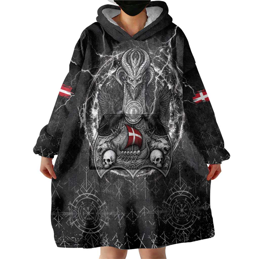 Personalized Denmark Viking Wearable Blanket Hoodie Odin's Raven Legacy - Wonder Print Shop