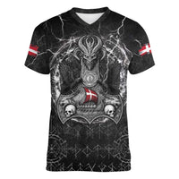 Personalized Denmark Viking Women V-Neck T-Shirt Odin's Raven Legacy - Wonder Print Shop