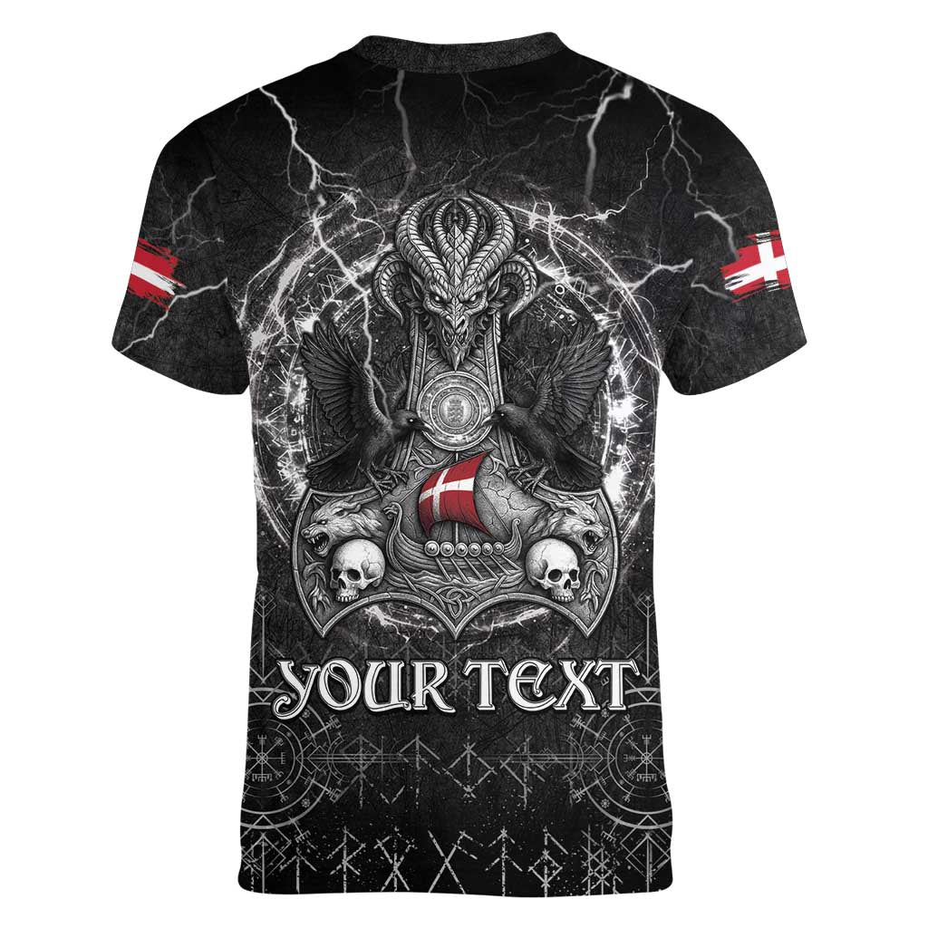 Personalized Denmark Viking Women V-Neck T-Shirt Odin's Raven Legacy - Wonder Print Shop