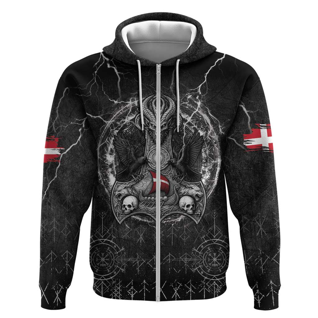 Personalized Denmark Viking Zip Hoodie Odin's Raven Legacy - Wonder Print Shop