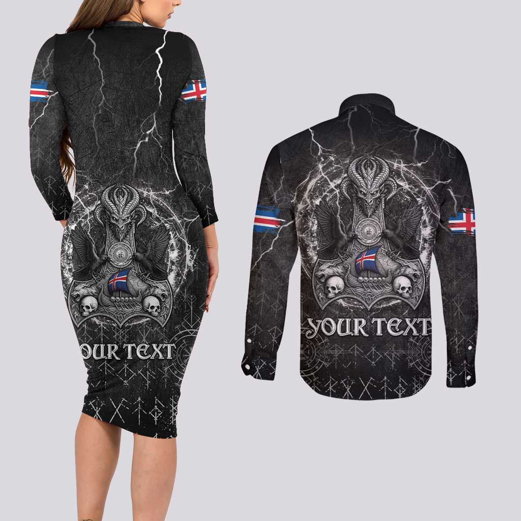 Personalized Iceland Viking Couples Matching Long Sleeve Bodycon Dress and Long Sleeve Button Shirt Odin's Raven Legacy - Wonder Print Shop