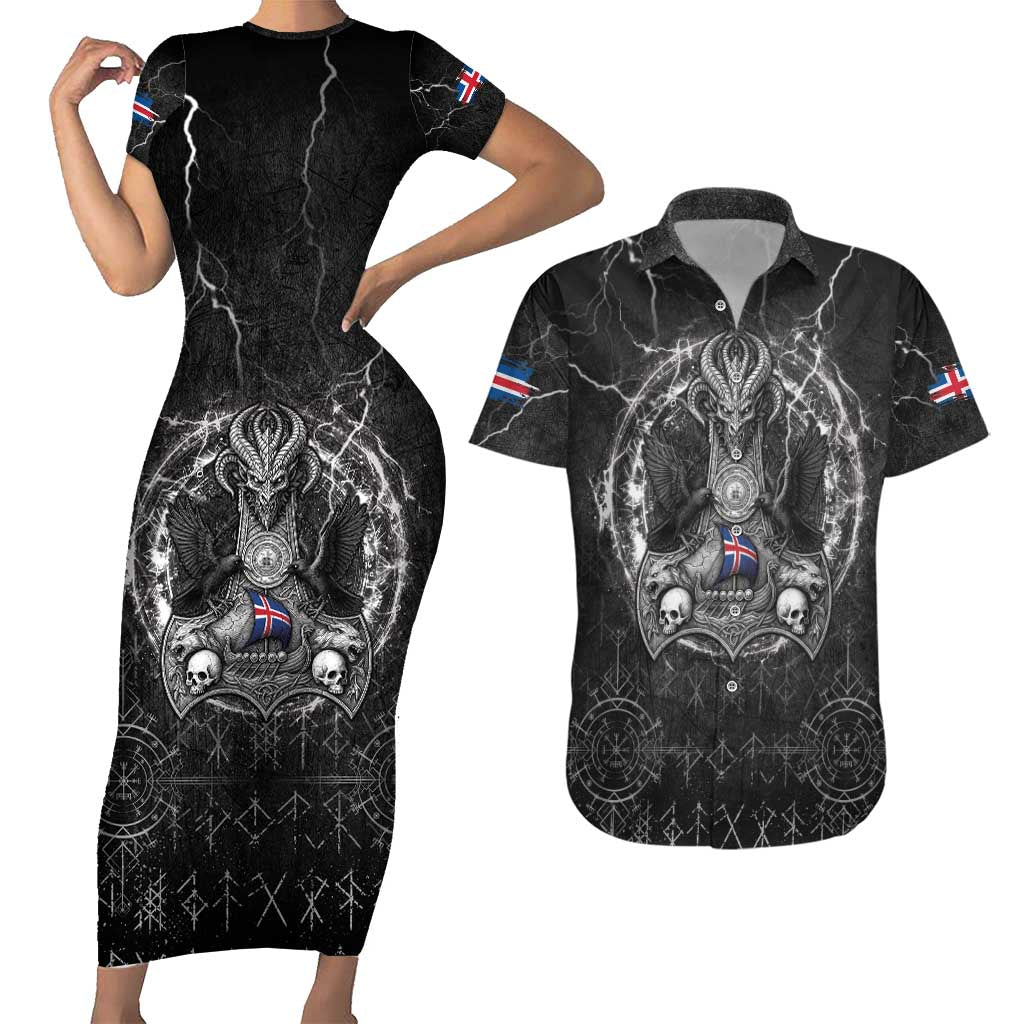 Personalized Iceland Viking Couples Matching Short Sleeve Bodycon Dress and Hawaiian Shirt Odin's Raven Legacy - Wonder Print Shop