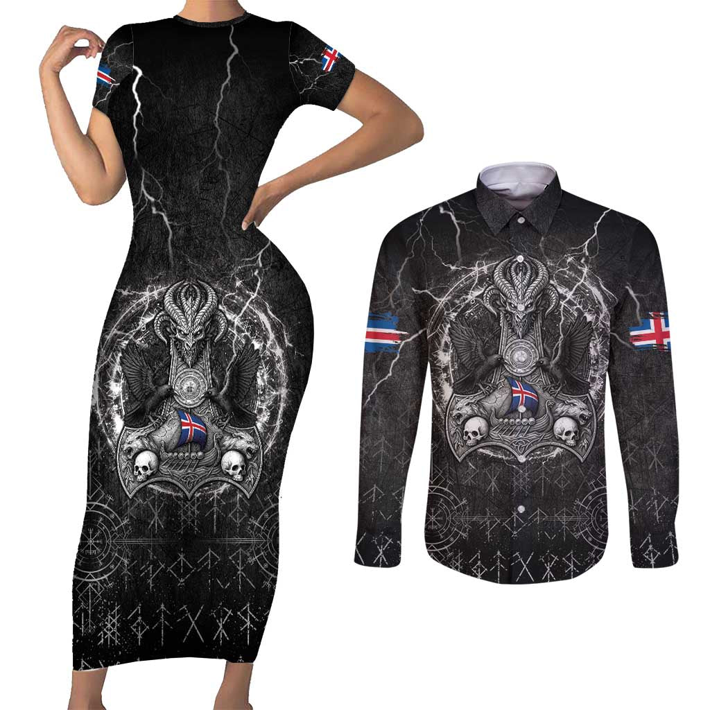 Personalized Iceland Viking Couples Matching Short Sleeve Bodycon Dress and Long Sleeve Button Shirt Odin's Raven Legacy - Wonder Print Shop