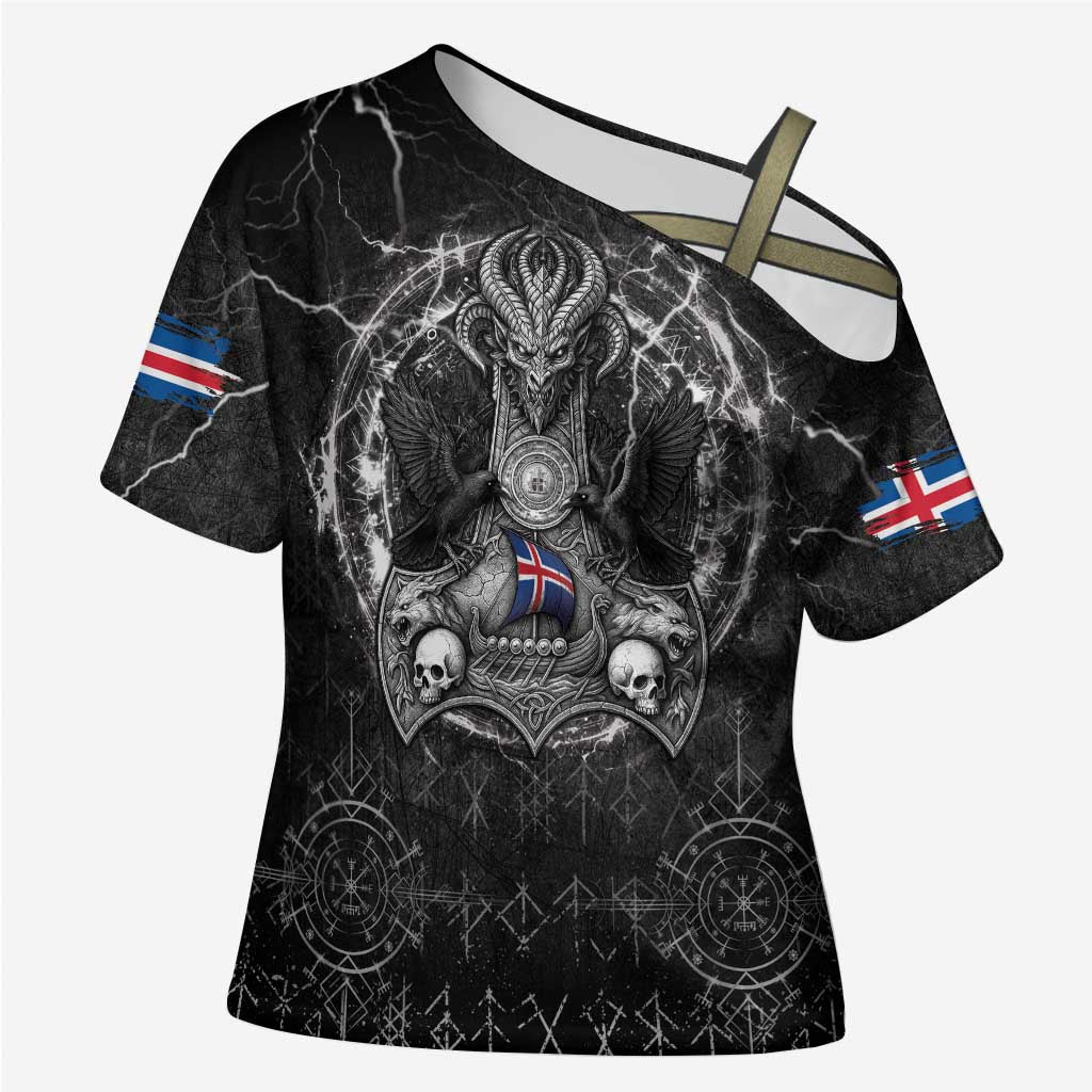 Personalized Iceland Viking Cross Shoulder Shirt Odin's Raven Legacy - Wonder Print Shop