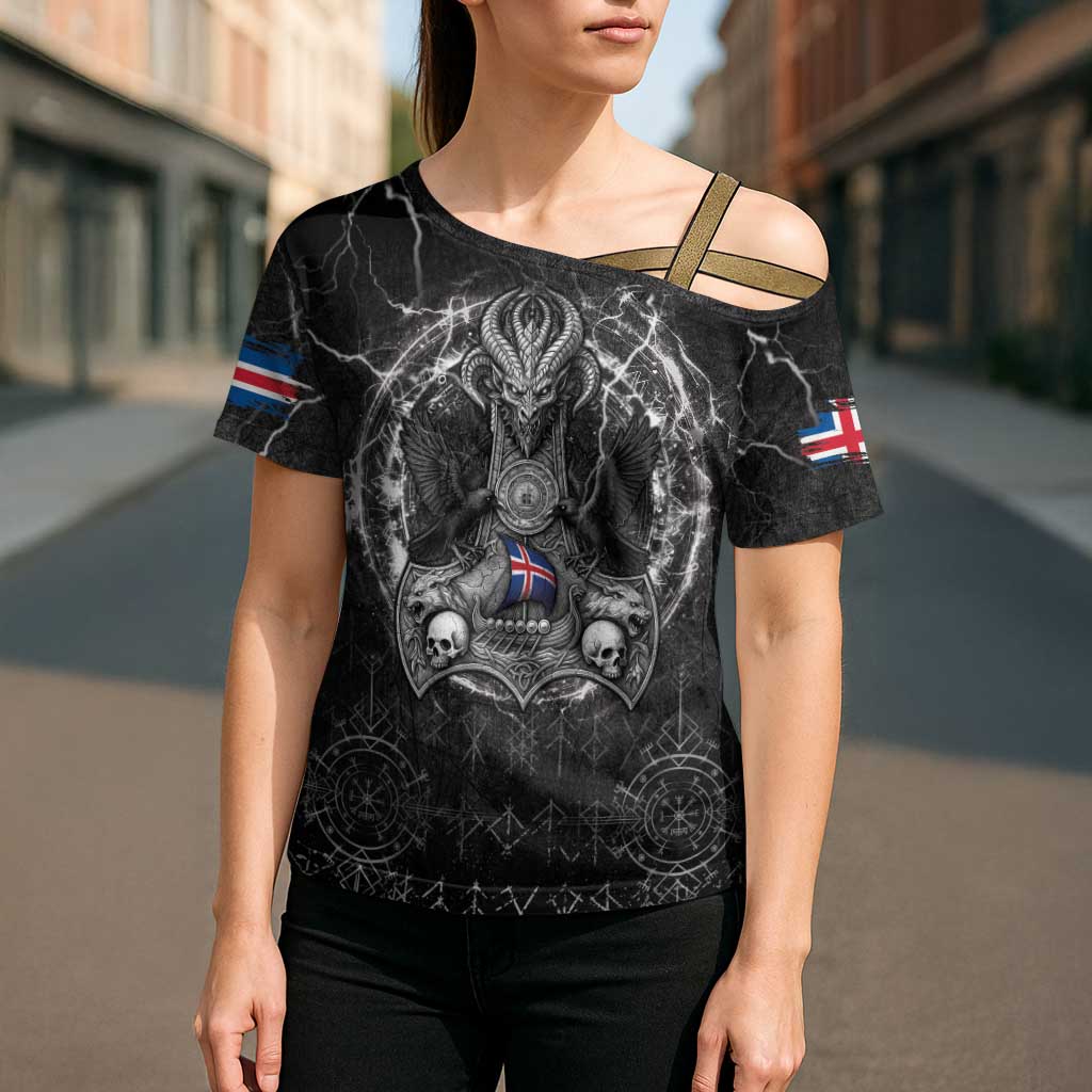 Personalized Iceland Viking Cross Shoulder Shirt Odin's Raven Legacy - Wonder Print Shop
