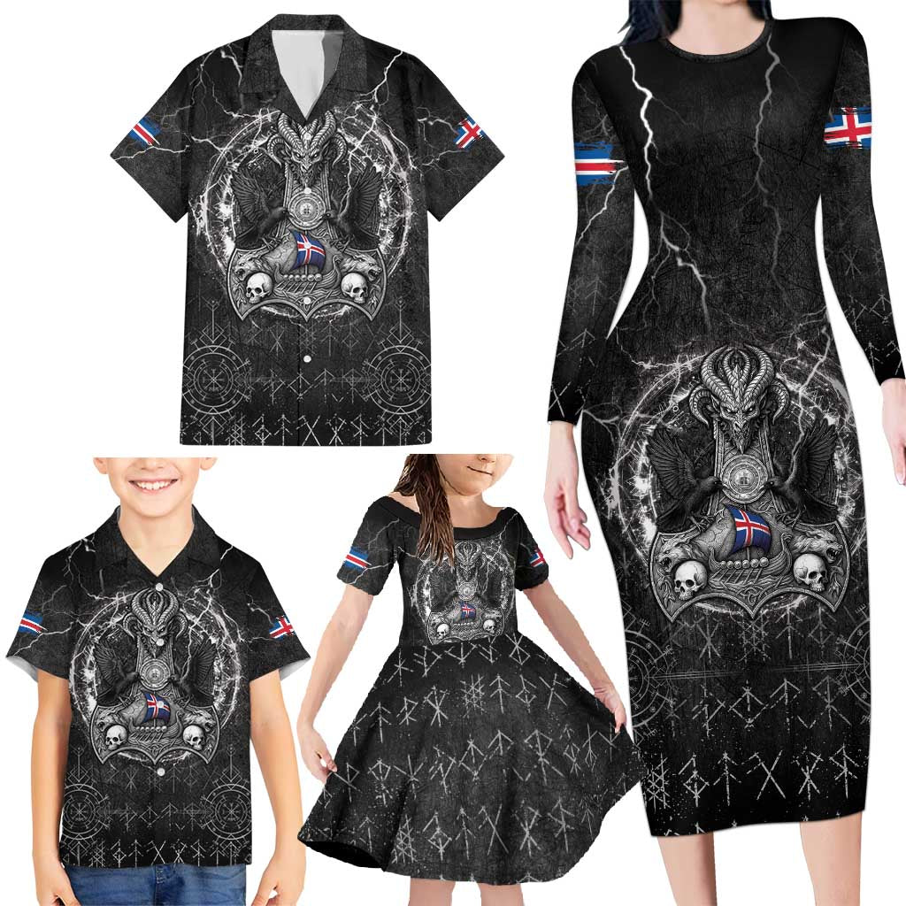 Personalized Iceland Viking Family Matching Long Sleeve Bodycon Dress and Hawaiian Shirt Odin's Raven Legacy - Wonder Print Shop