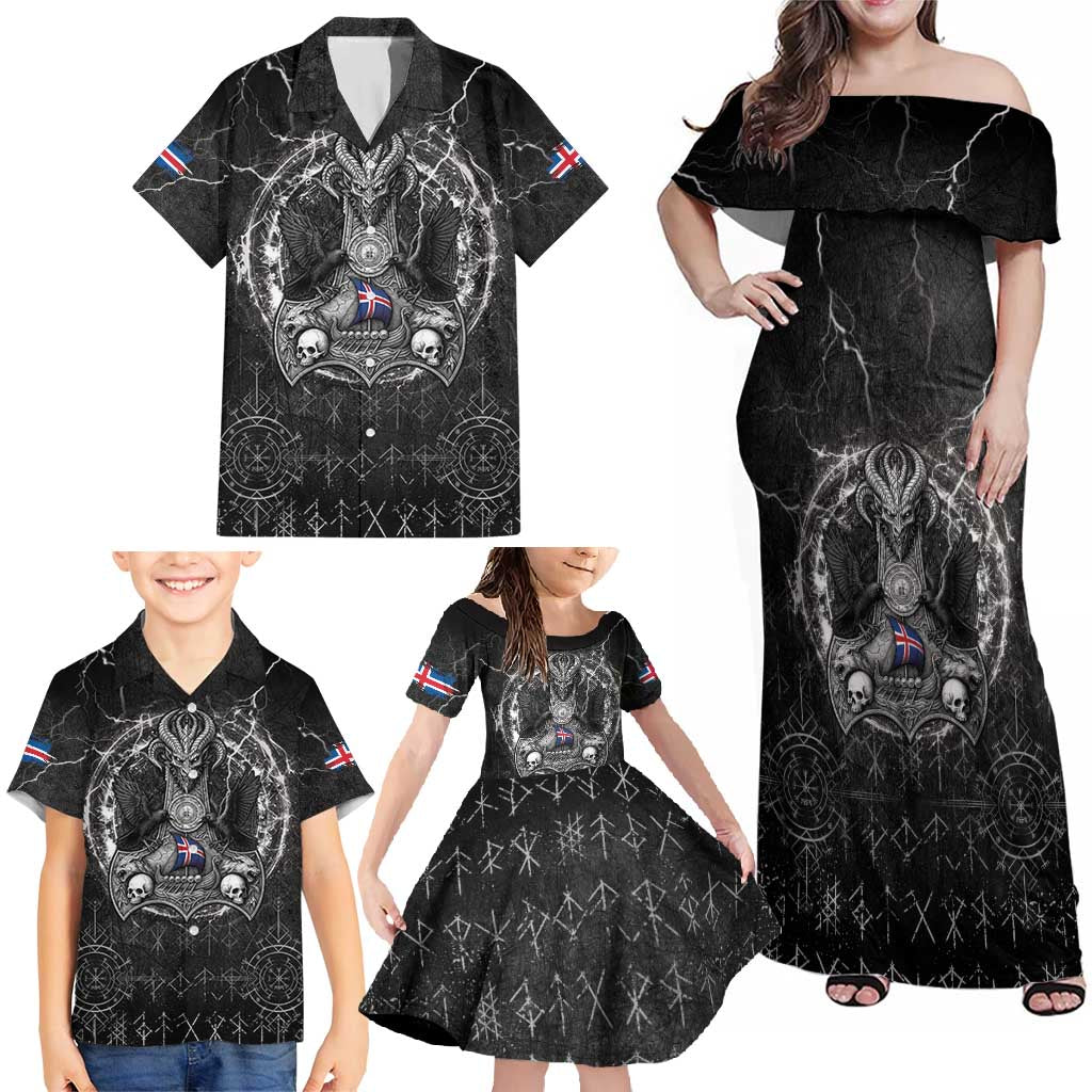 Personalized Iceland Viking Family Matching Off Shoulder Maxi Dress and Hawaiian Shirt Odin's Raven Legacy - Wonder Print Shop