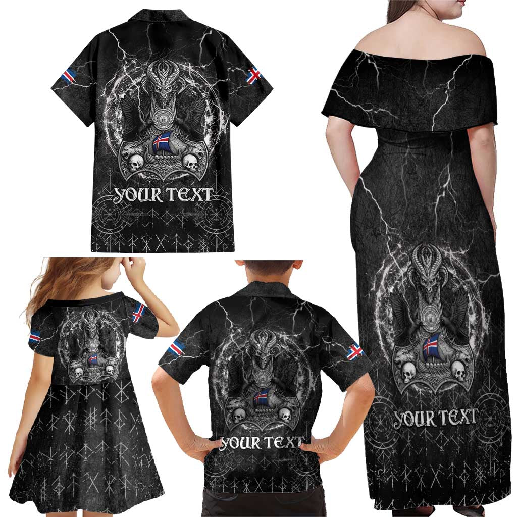 Personalized Iceland Viking Family Matching Off Shoulder Maxi Dress and Hawaiian Shirt Odin's Raven Legacy - Wonder Print Shop