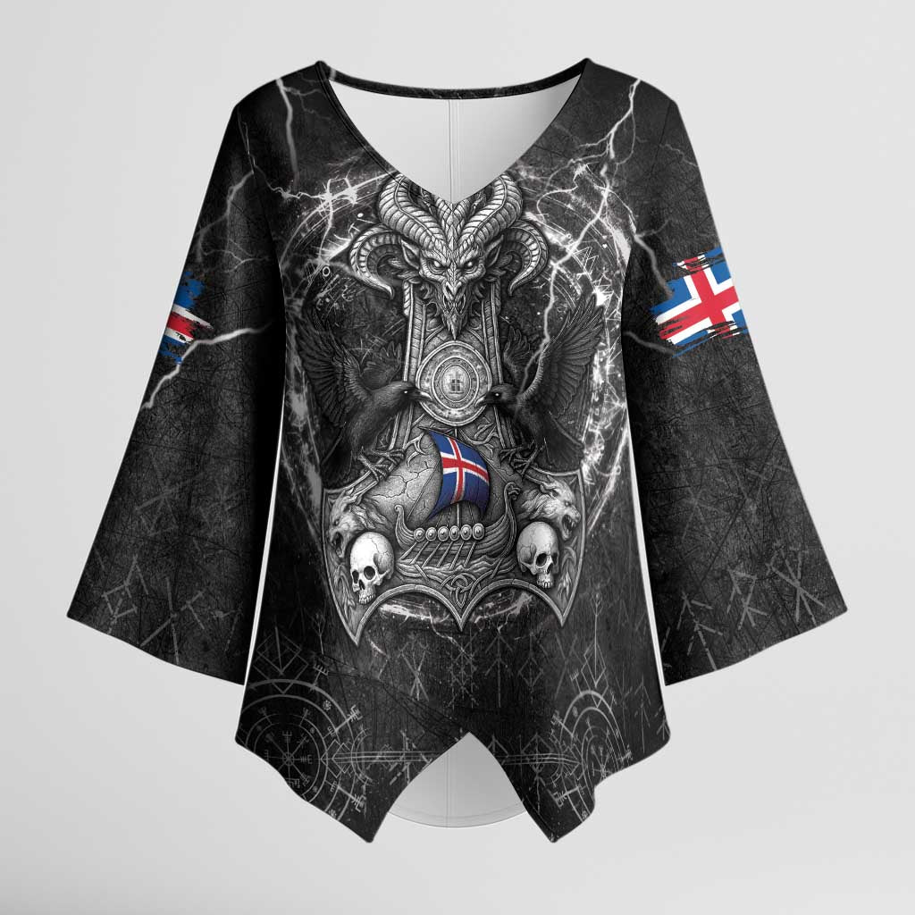 Personalized Iceland Viking Kimono Sleeve Blouse Odin's Raven Legacy - Wonder Print Shop