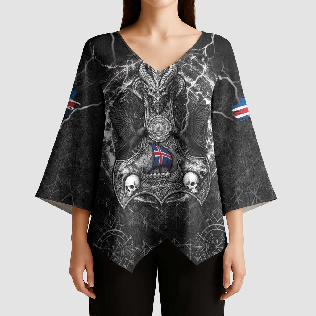 Personalized Iceland Viking Kimono Sleeve Blouse Odin's Raven Legacy - Wonder Print Shop