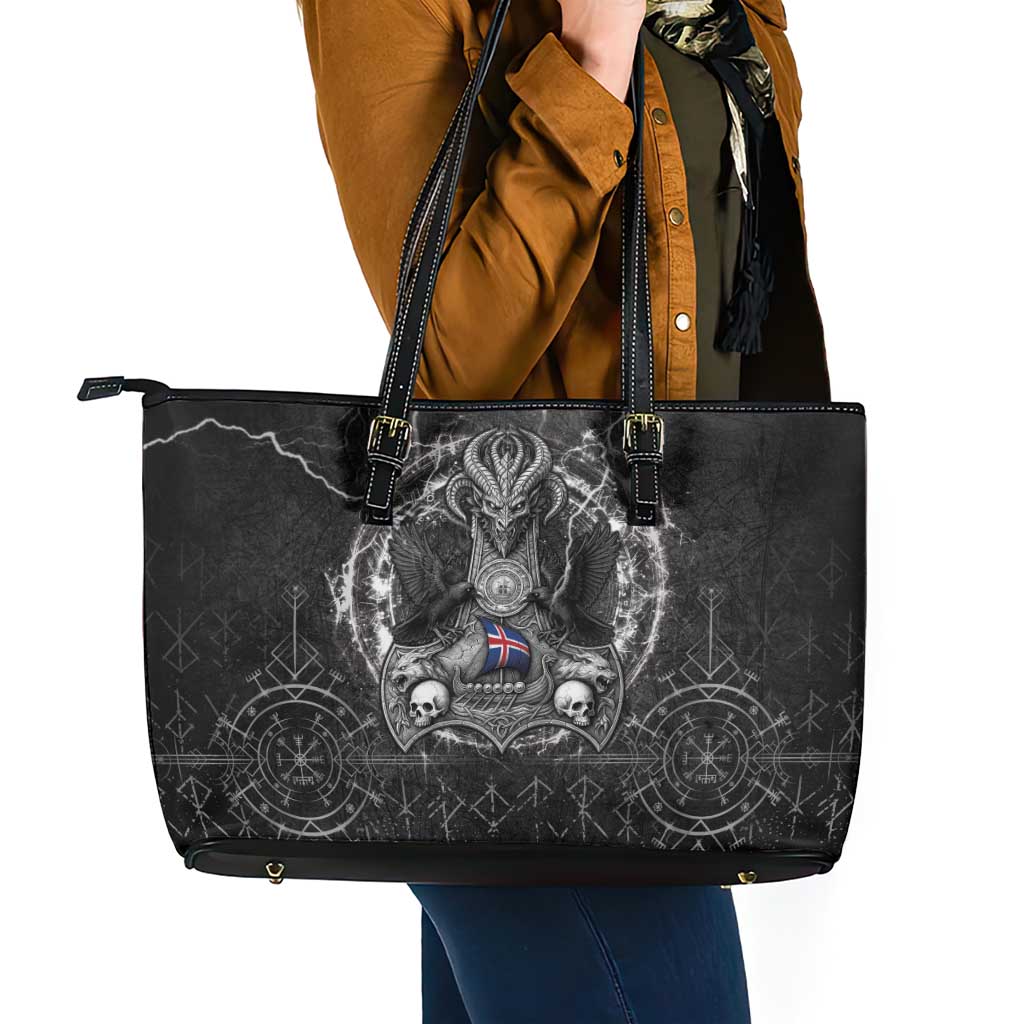 Iceland Viking Leather Tote Bag Odin's Raven Legacy - Wonder Print Shop
