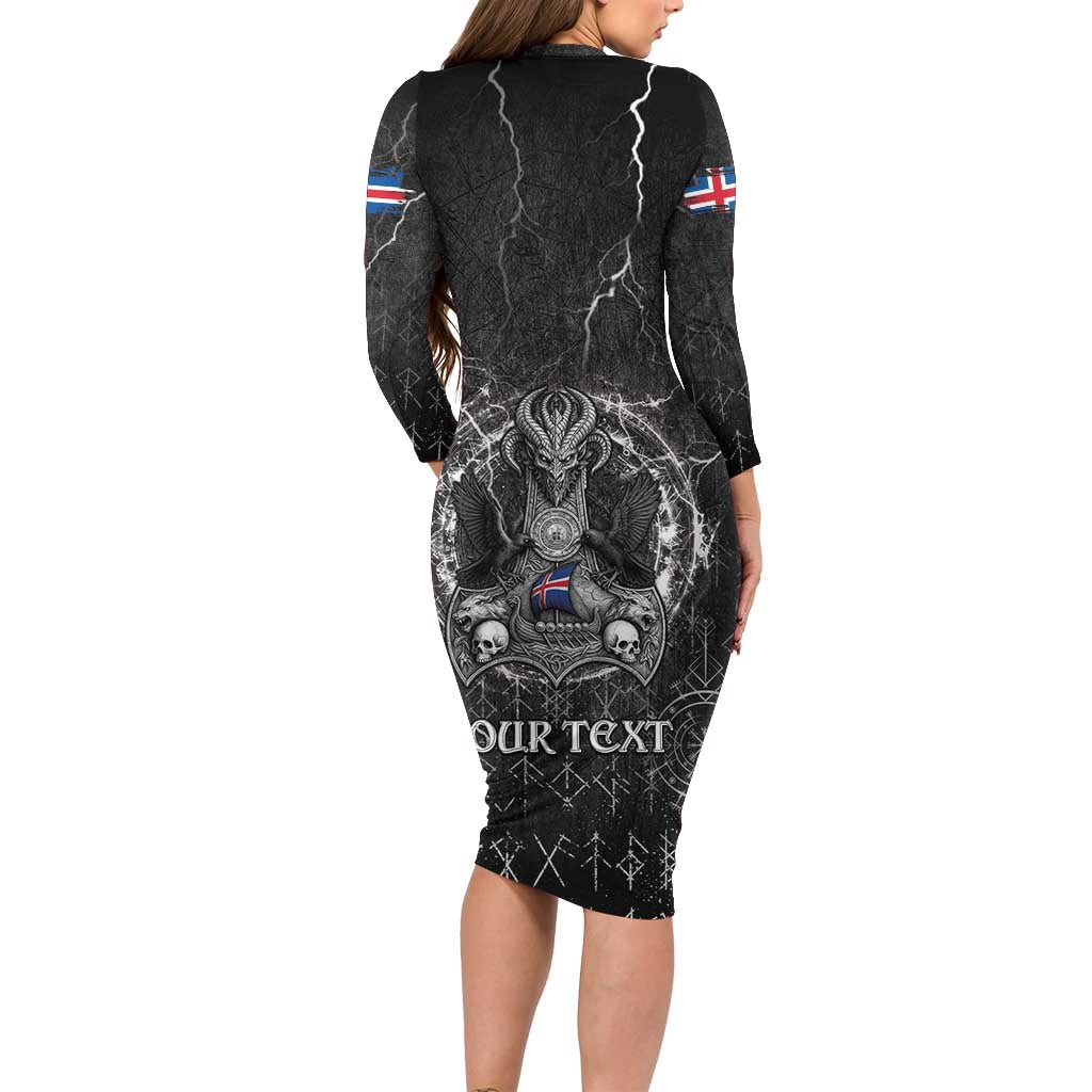 Personalized Iceland Viking Long Sleeve Bodycon Dress Odin's Raven Legacy - Wonder Print Shop