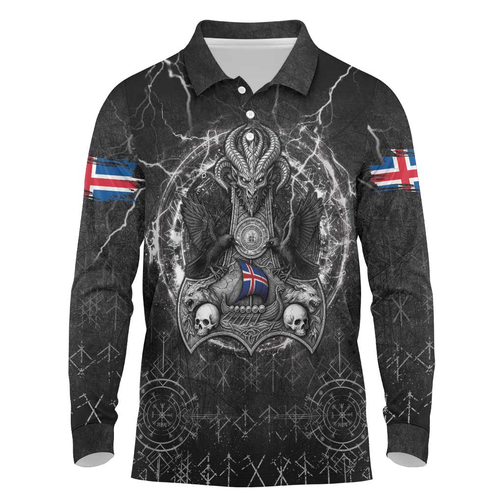 Personalized Iceland Viking Long Sleeve Polo Shirt Odin's Raven Legacy - Wonder Print Shop
