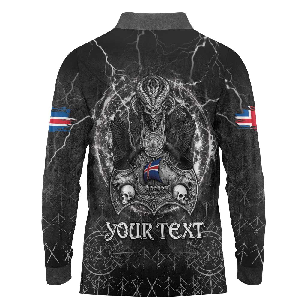 Personalized Iceland Viking Long Sleeve Polo Shirt Odin's Raven Legacy - Wonder Print Shop