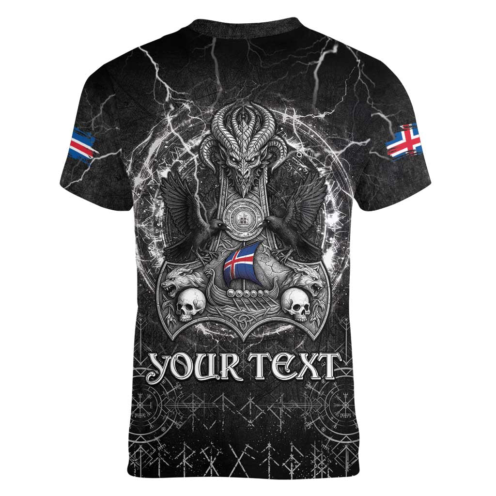 Personalized Iceland Viking Women V-Neck T-Shirt Odin's Raven Legacy - Wonder Print Shop