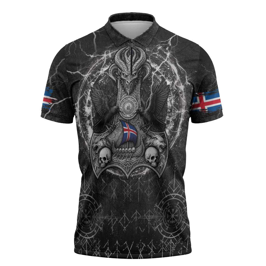 Personalized Iceland Viking Zipper Polo Shirt Odin's Raven Legacy - Wonder Print Shop