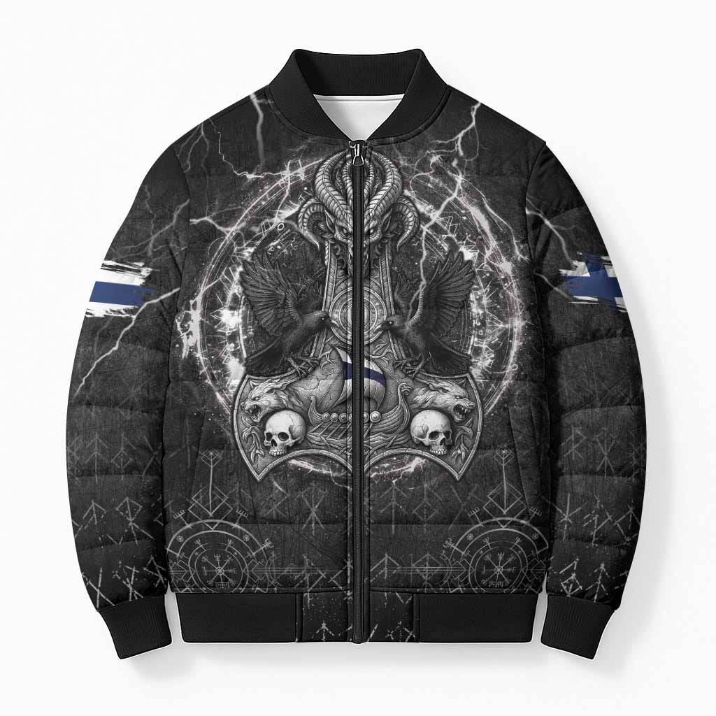 Personalized Finland Viking Bomber Puffer Jacket Odin's Raven Legacy - Wonder Print Shop