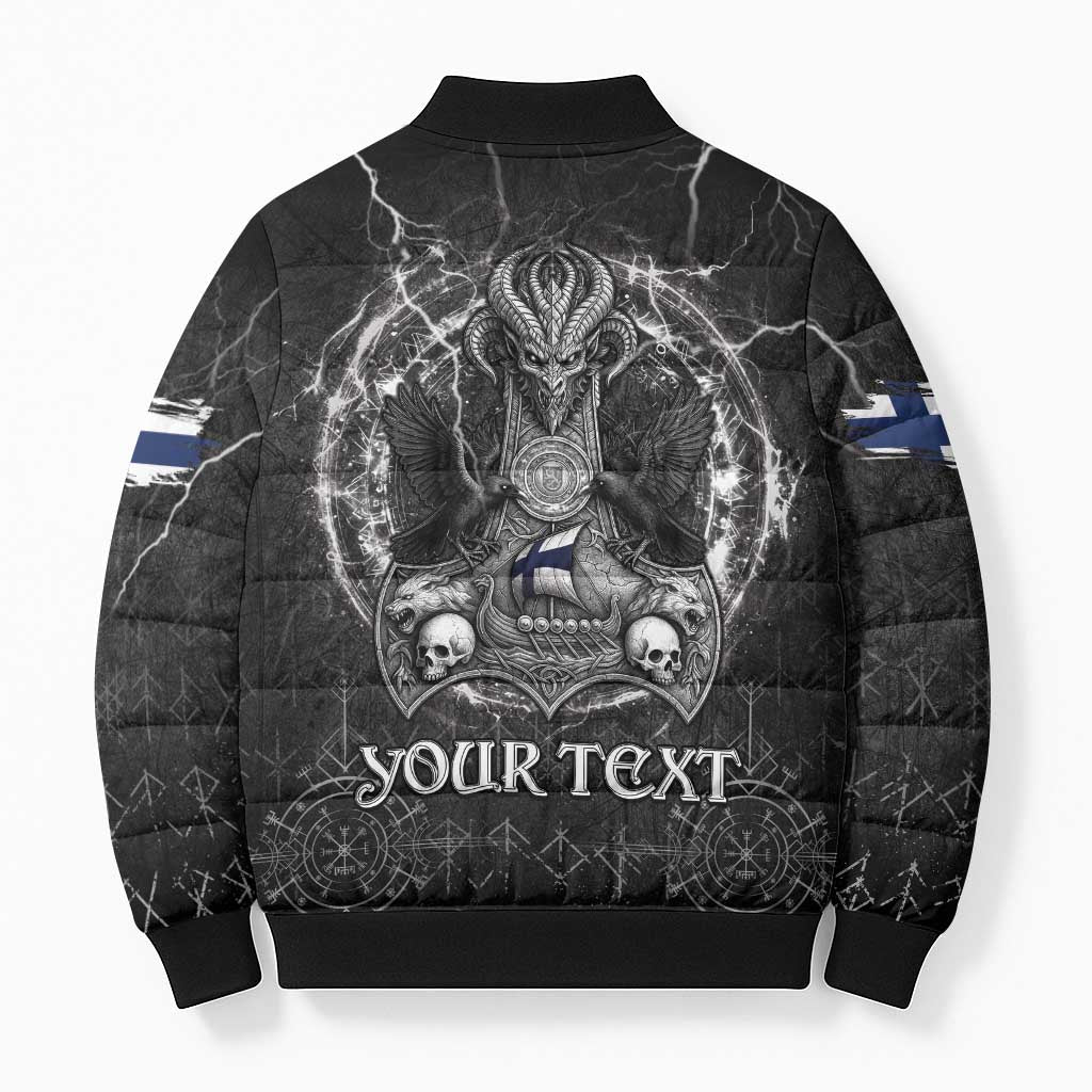 Personalized Finland Viking Bomber Puffer Jacket Odin's Raven Legacy - Wonder Print Shop