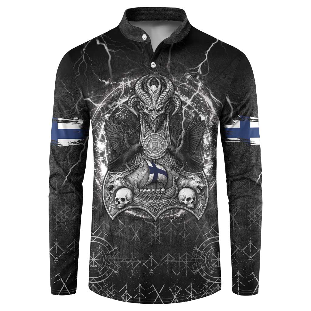 Personalized Finland Viking Button Sweatshirt Odin's Raven Legacy - Wonder Print Shop