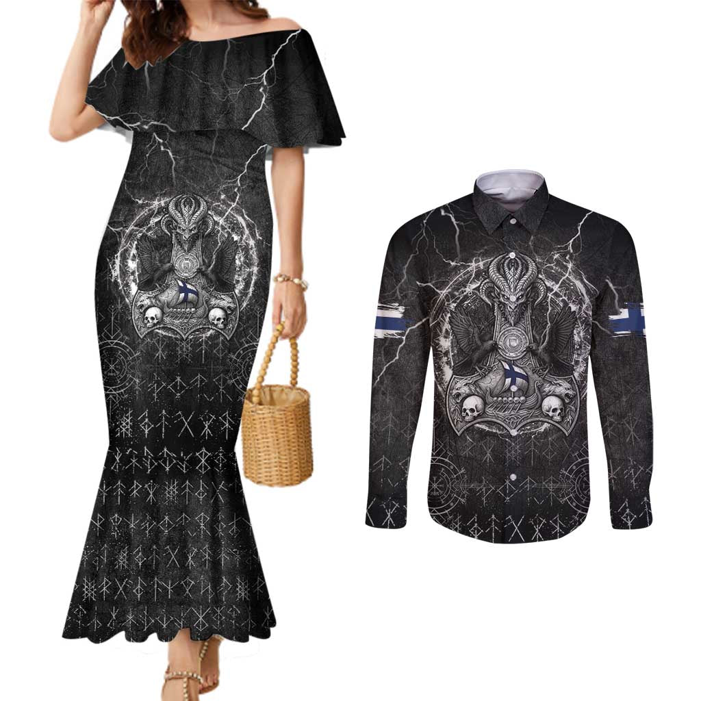 Personalized Finland Viking Couples Matching Mermaid Dress and Long Sleeve Button Shirt Odin's Raven Legacy - Wonder Print Shop