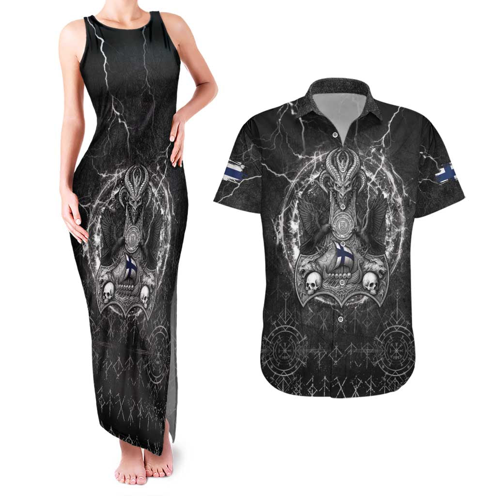 Personalized Finland Viking Couples Matching Tank Maxi Dress and Hawaiian Shirt Odin's Raven Legacy - Wonder Print Shop